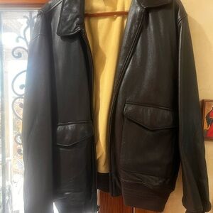 Nautica Men's Black Leather Bomber Jacket